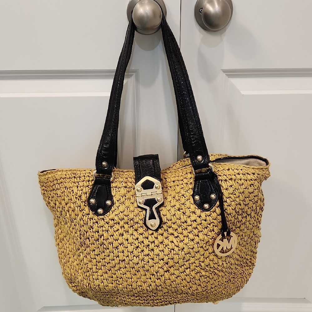 Michael Kors Black and Tan Woven Tote